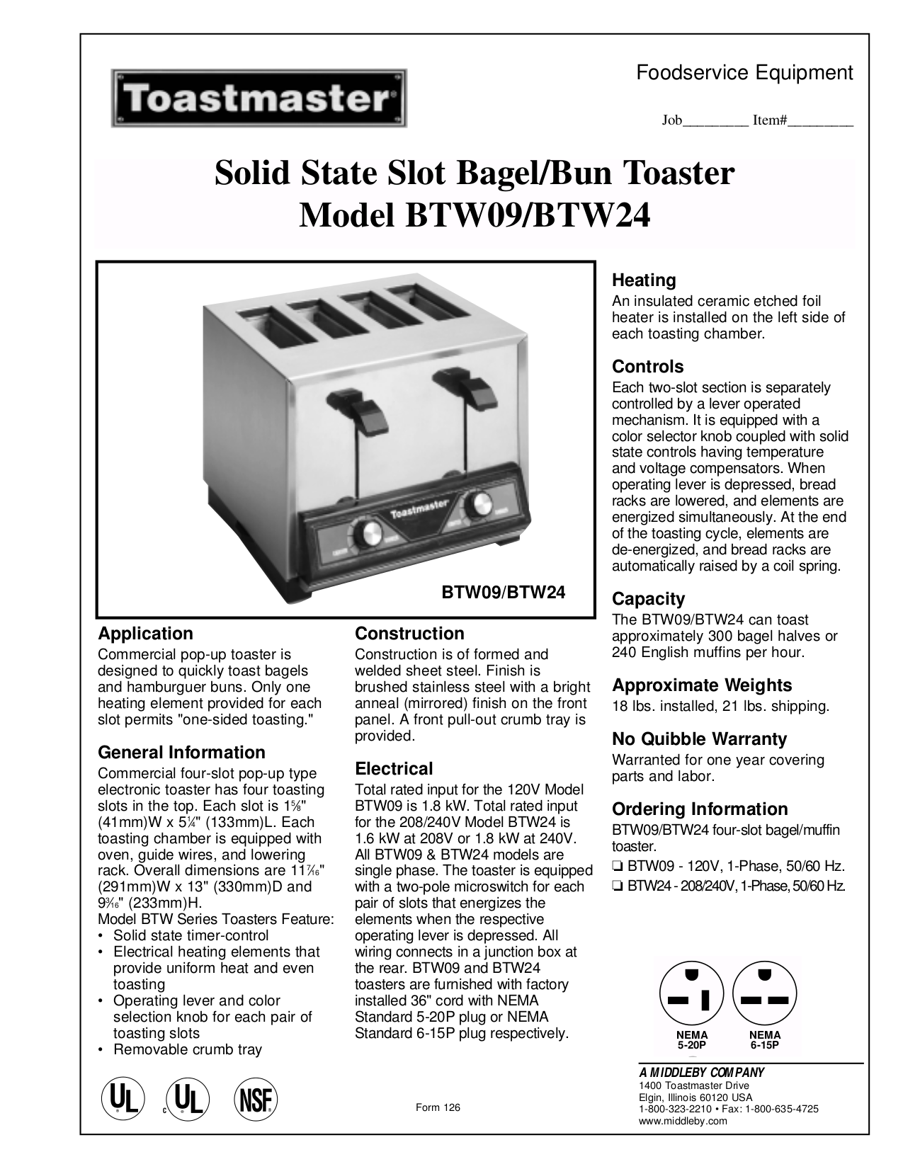 Download free pdf for Toastmaster BTW24 Toaster Other manual